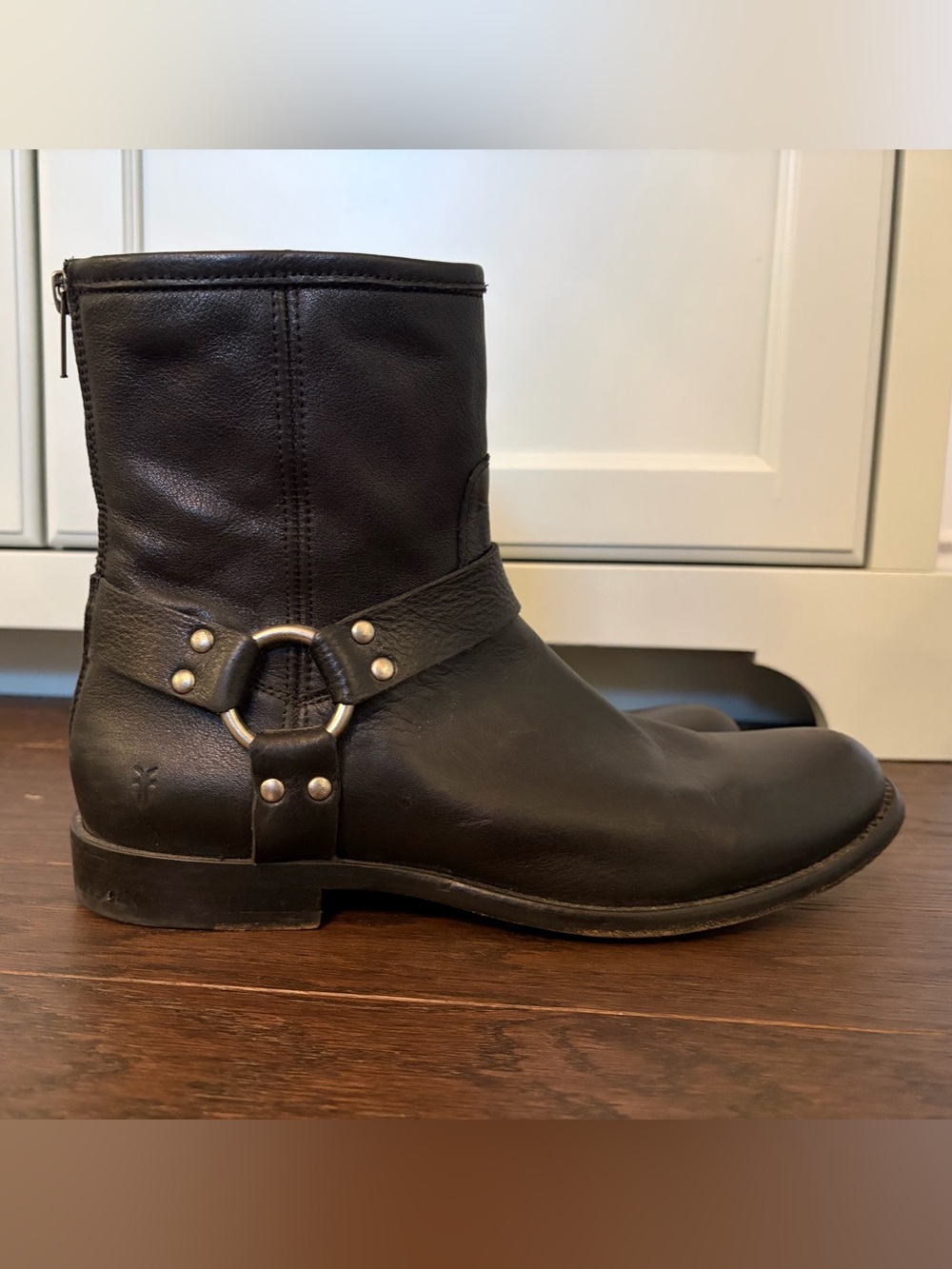 Frye Black Leather Harness Moto Boots